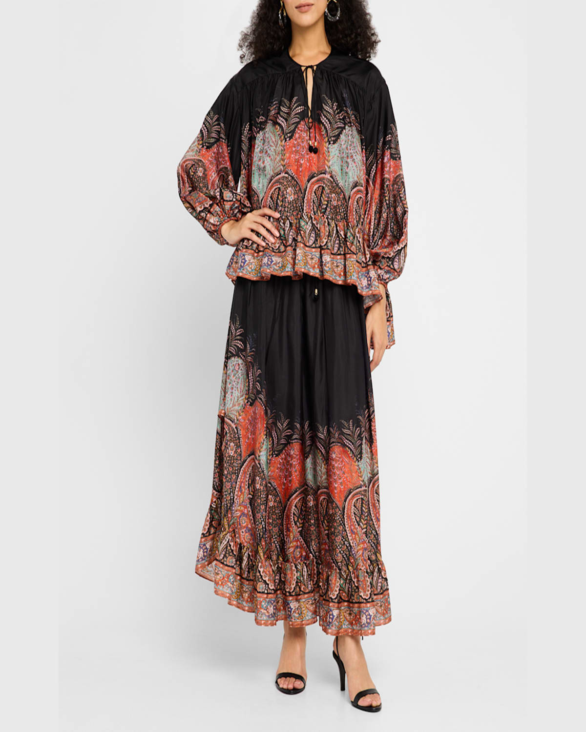 Zimmermann Rhiannon Ruffled Paisley-print Organic Silk Blouse In Black Paisley
