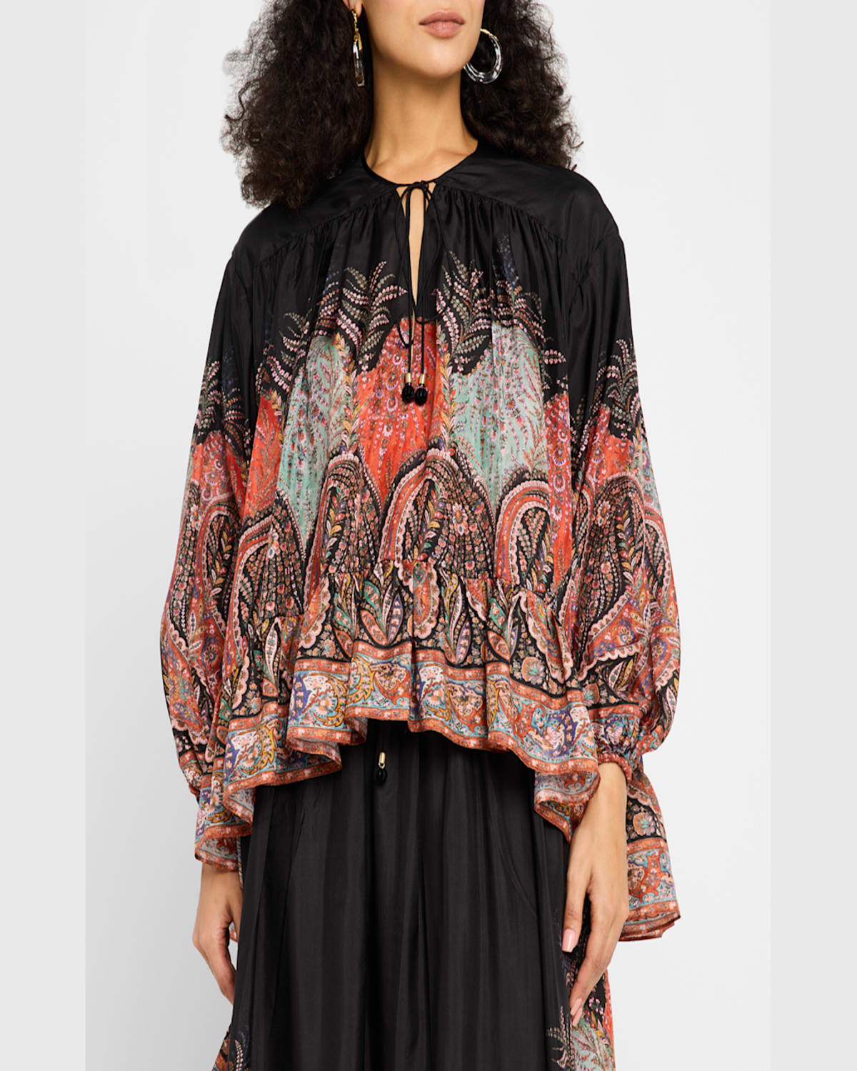 Zimmermann Rhiannon Ruffled Paisley-print Organic Silk Blouse In Black Paisley