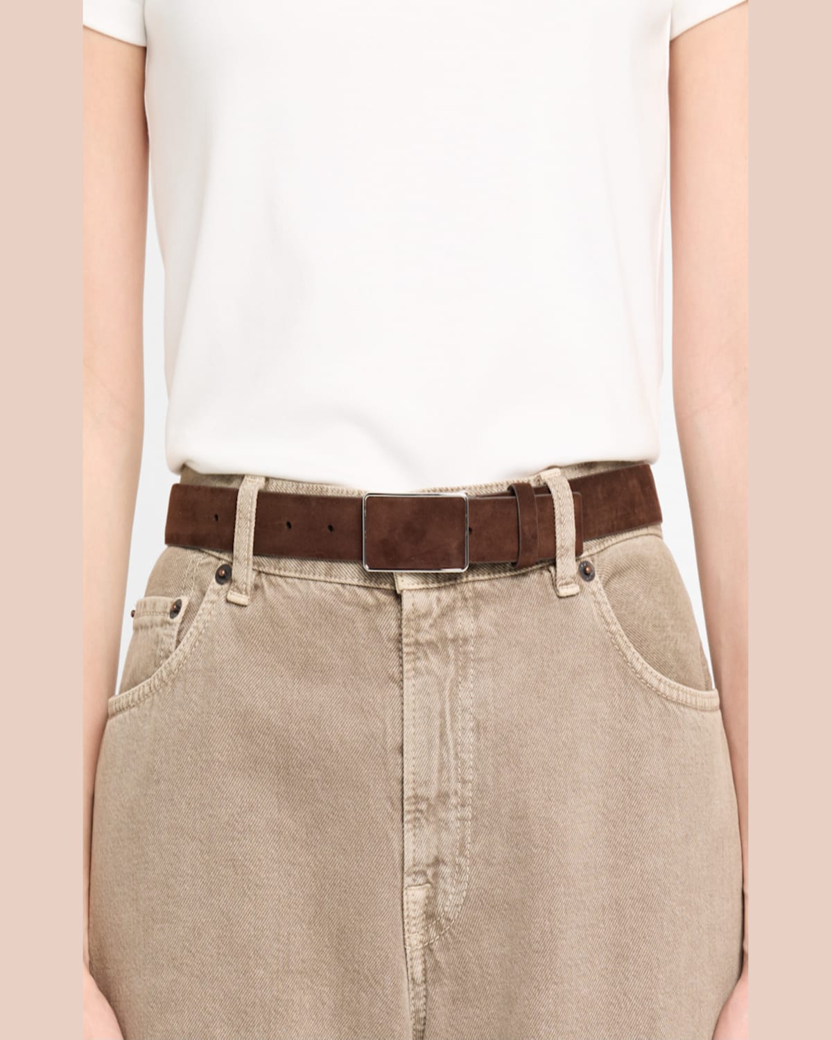 Shop Tory Burch Suede Plate Belt In 200 Dark Cocoa Silver