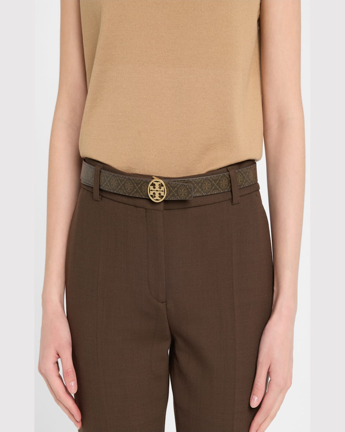 TORY BURCH MILLER MONOGRAM COATED CANVAS BELT 