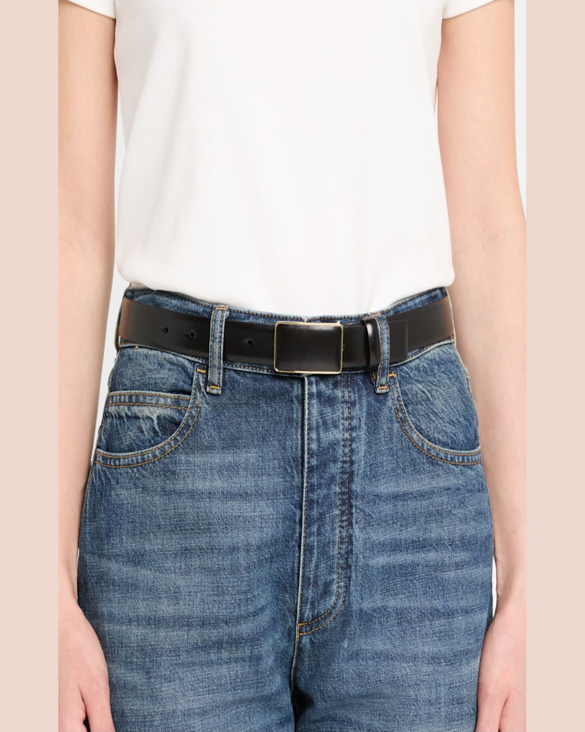 TORY BURCH SMOOTH LEATHER PLATE BELT 