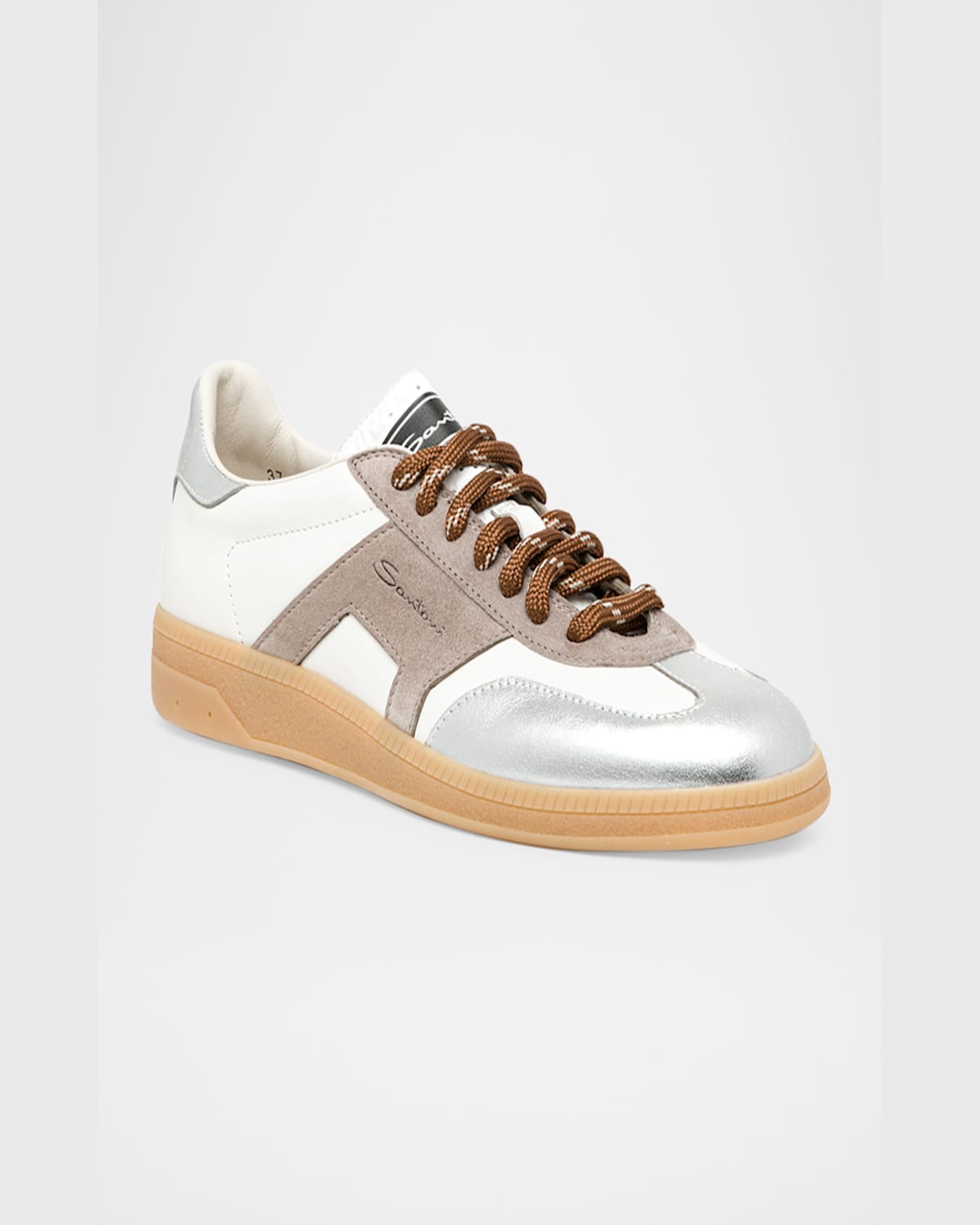 Santoni Leather And Suede Dbs Oly Sneaker In Grey
