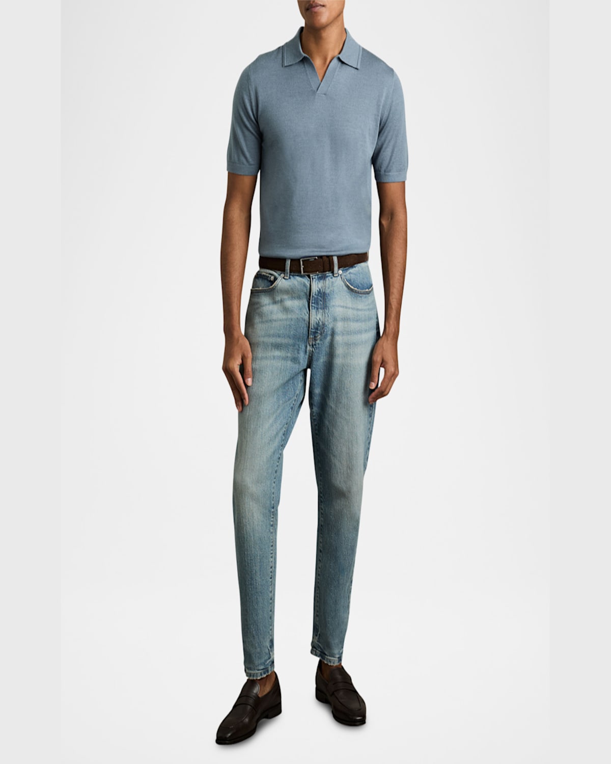 Reiss Duchie Johnny Collar Short Sleeve Wool Polo Sweater In Airforce Blue