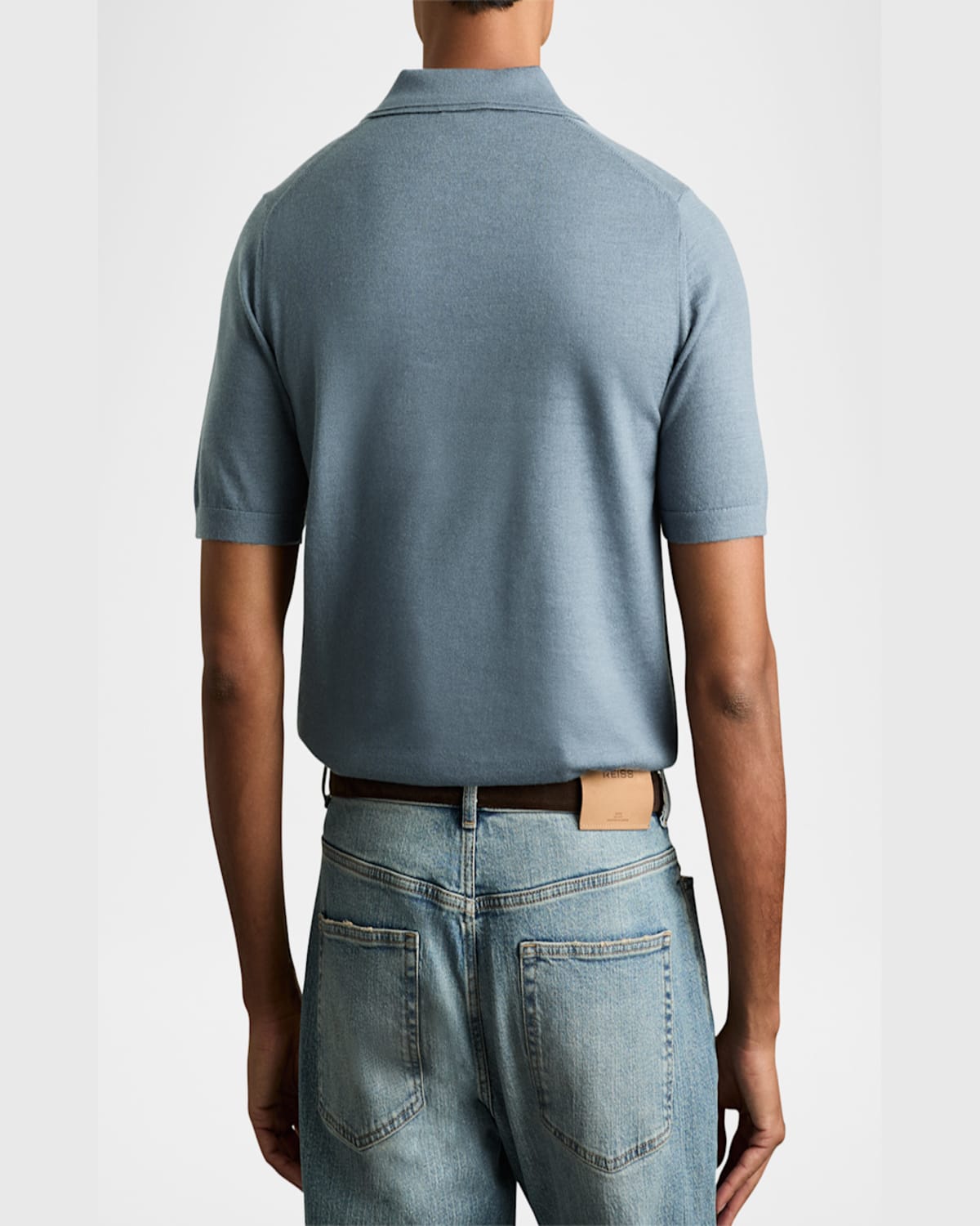 Reiss Duchie Johnny Collar Short Sleeve Wool Polo Sweater In Airforce Blue