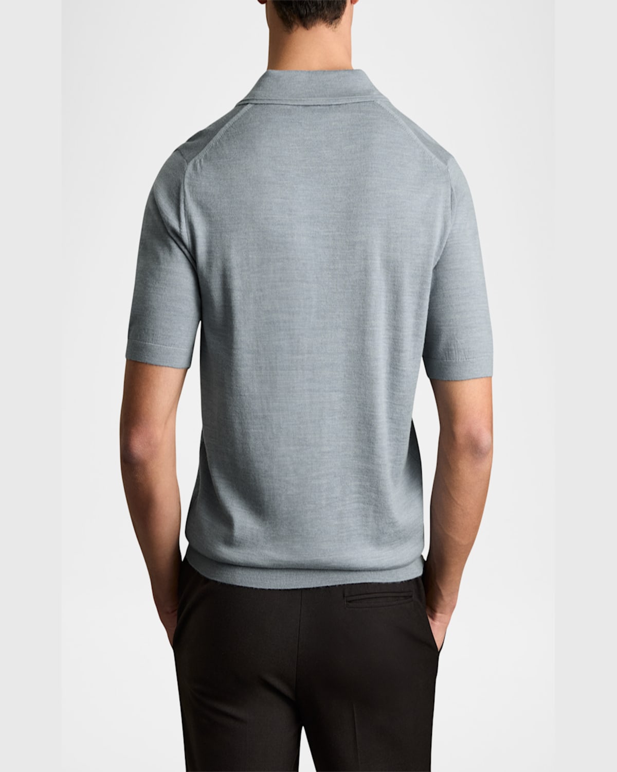 Reiss Duchie Johnny Collar Short Sleeve Wool Polo Sweater In Soft Blue Melan
