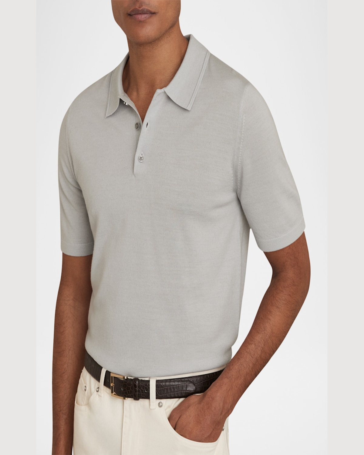 Reiss Manor Half Button Merino Wool Polo Shirt In Iced Blue