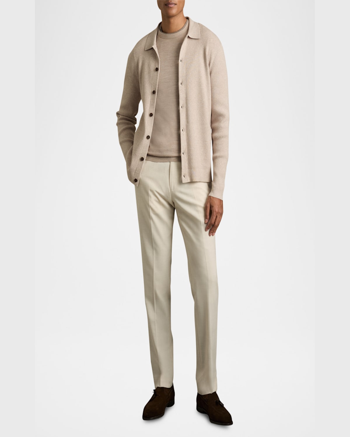 Reiss Slim Fit Cardigan Sweater In Oatmeal Melange