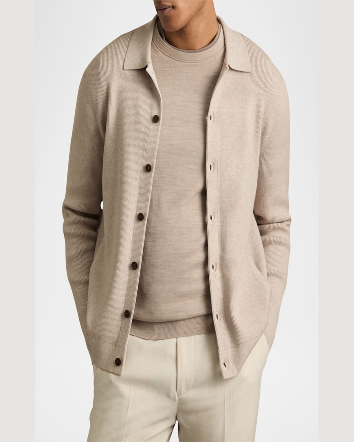 Reiss Slim Fit Cardigan Sweater In Oatmeal Melange