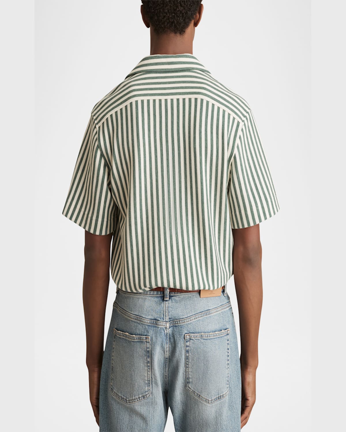Reiss Trig Textured Stripe Camp Shirt In Green