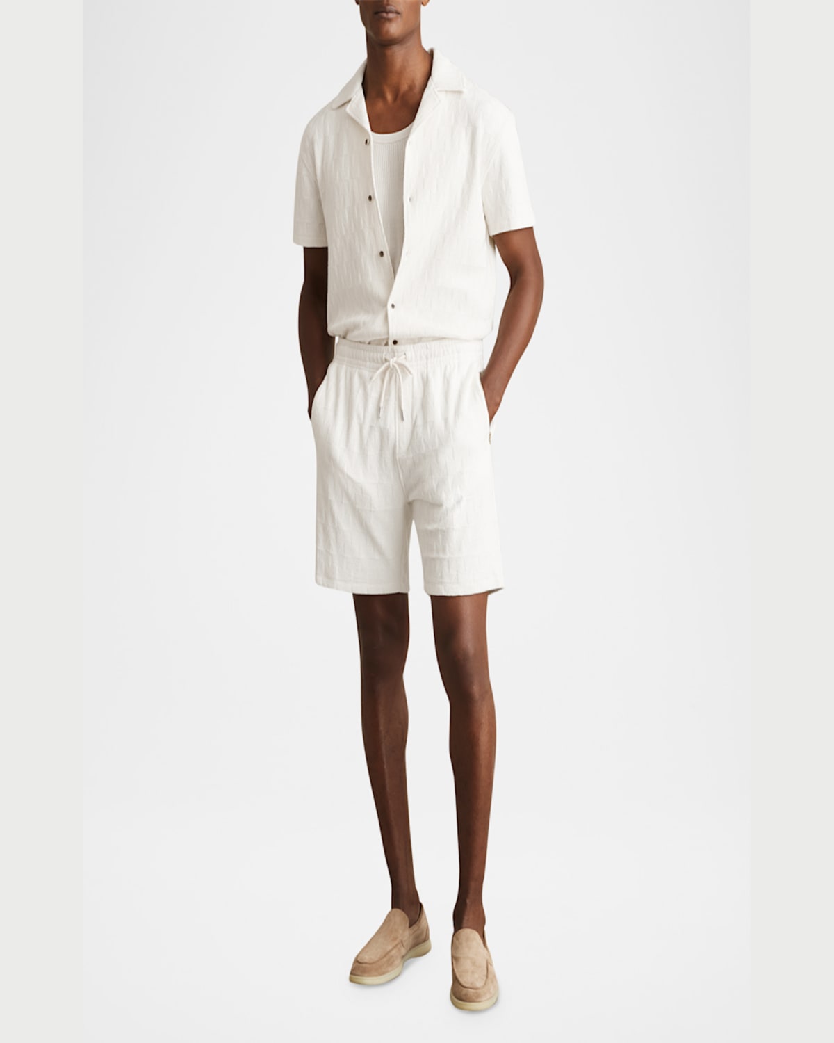 Reiss Short Sleeve Textured Camp Shirt In Off White