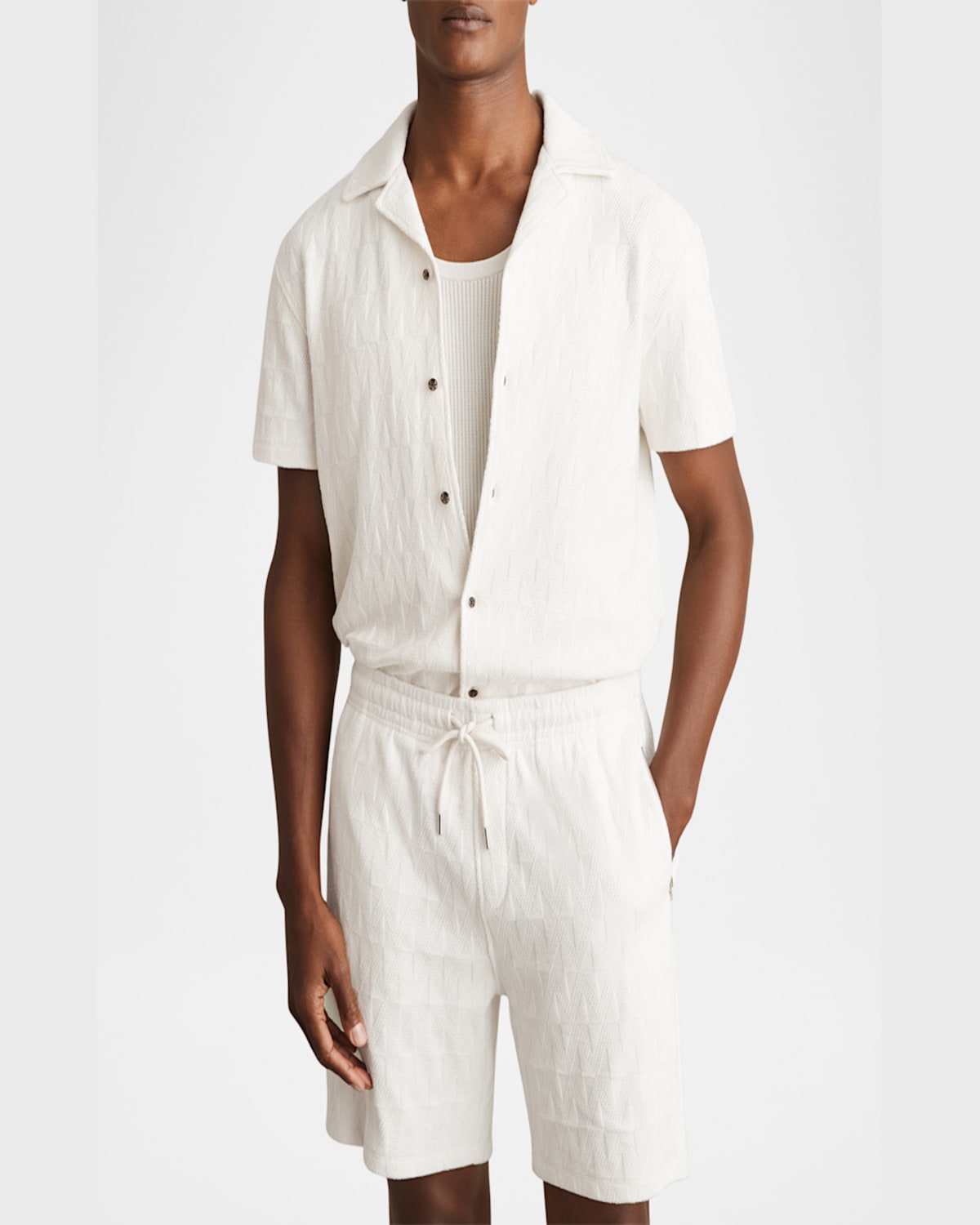 Reiss Short Sleeve Textured Camp Shirt In Off White