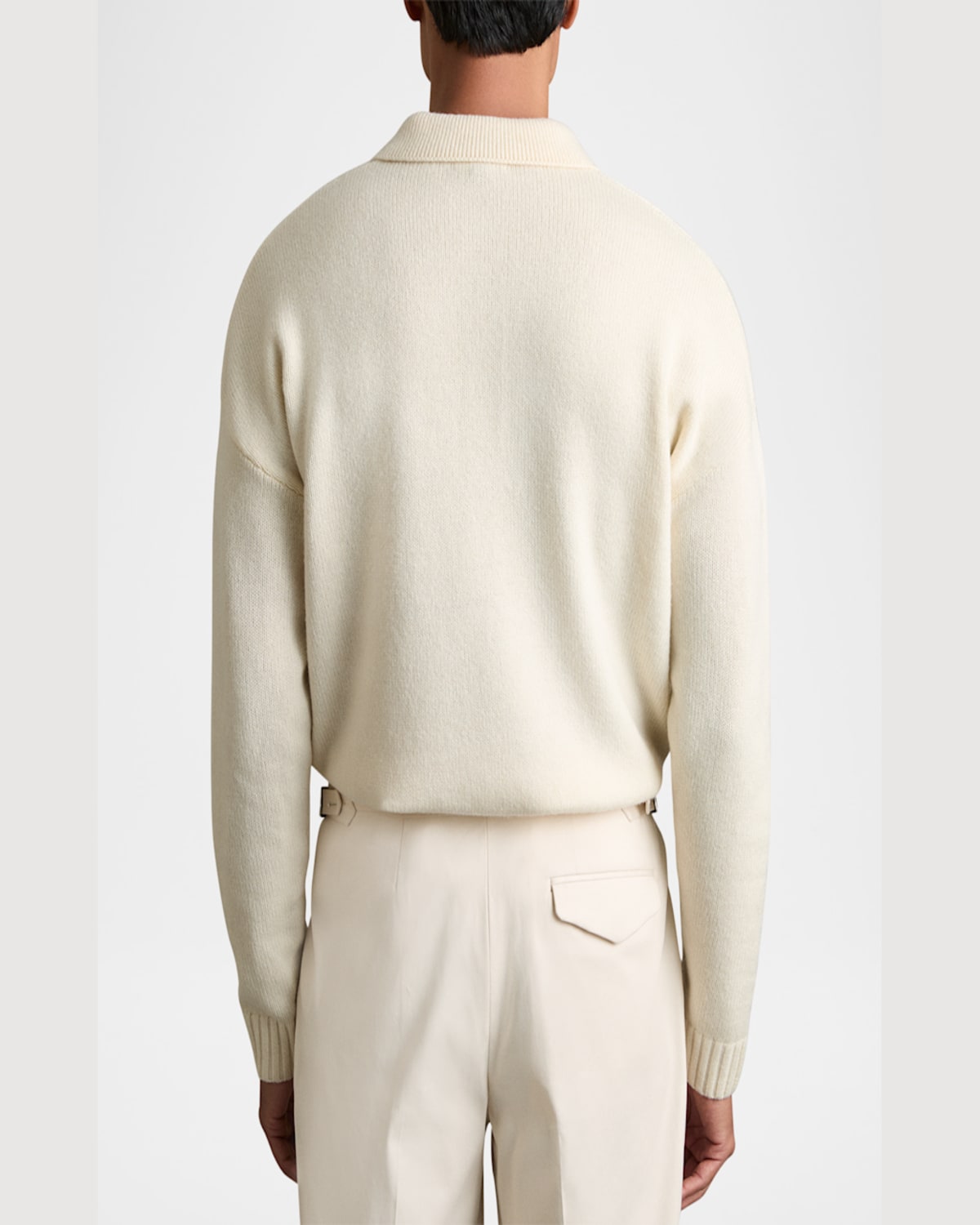 Reiss Jacob Relaxed Fit Quarter Button Long Sleeve Wool Knit Polo In Off White