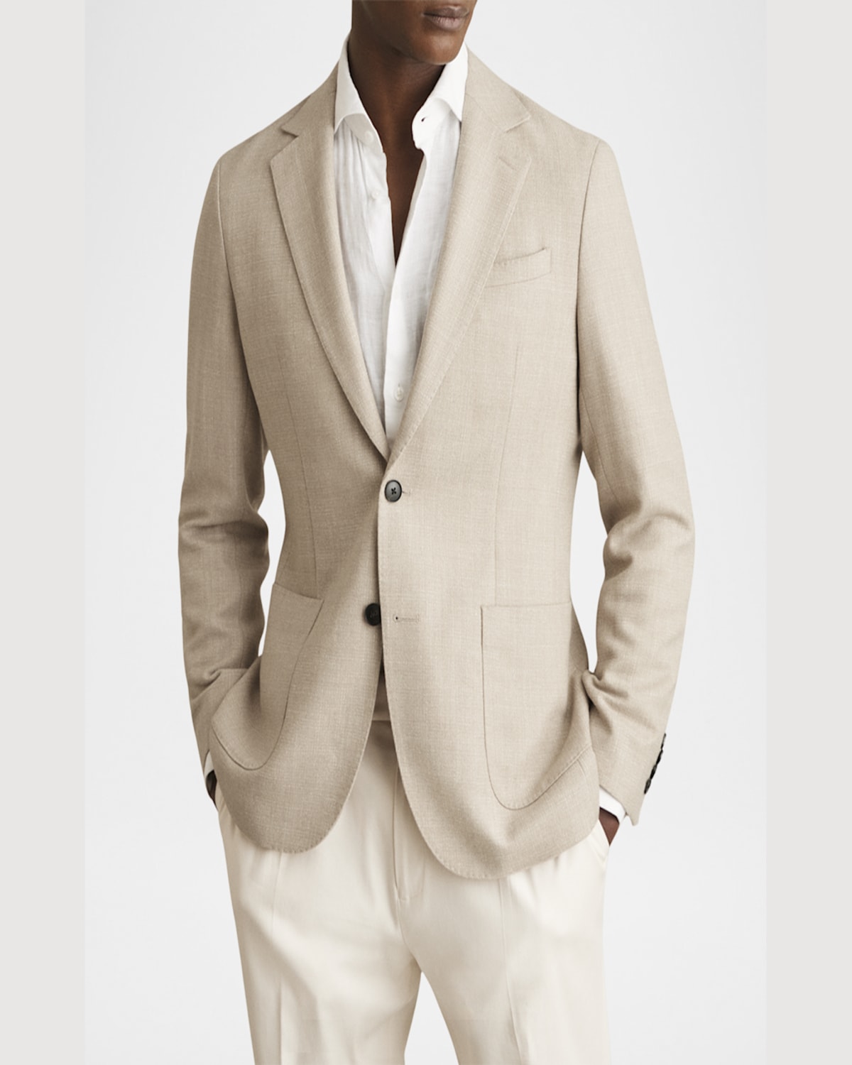 Reiss Mens Stack Single-breasted Wool-blend Blazer Oatmeal In Oatmeal