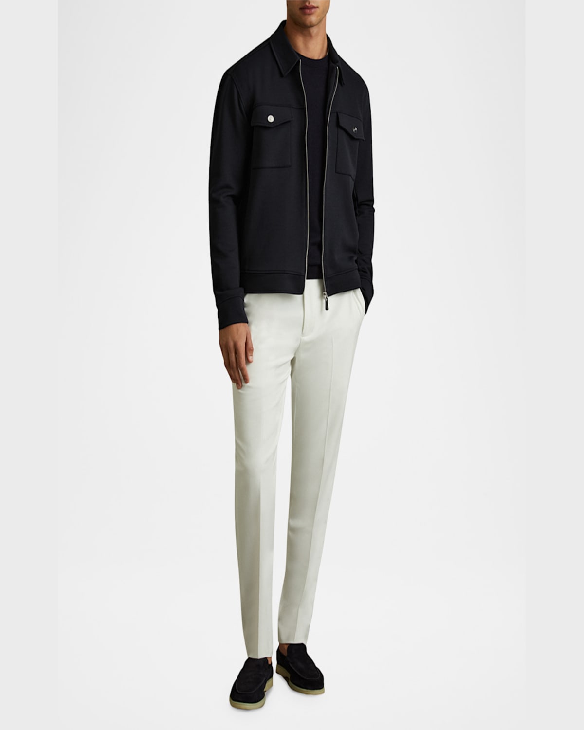 Reiss Navy Blue Medina Interlock Jersey Zip-through Jacket In Navy Blue