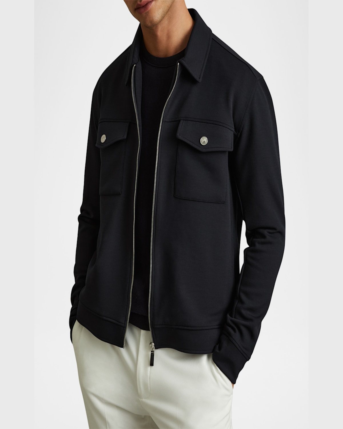 Reiss Navy Blue Medina Interlock Jersey Zip-through Jacket In Navy Blue