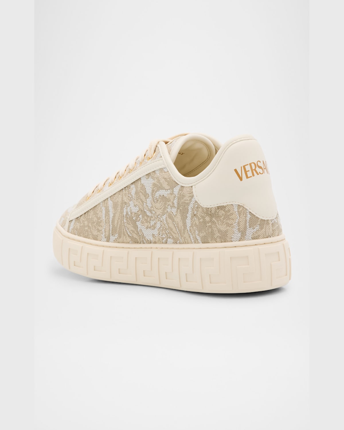 Versace La Greca Embroidered Low-top Sneakers In 2kg1c Beige-off White