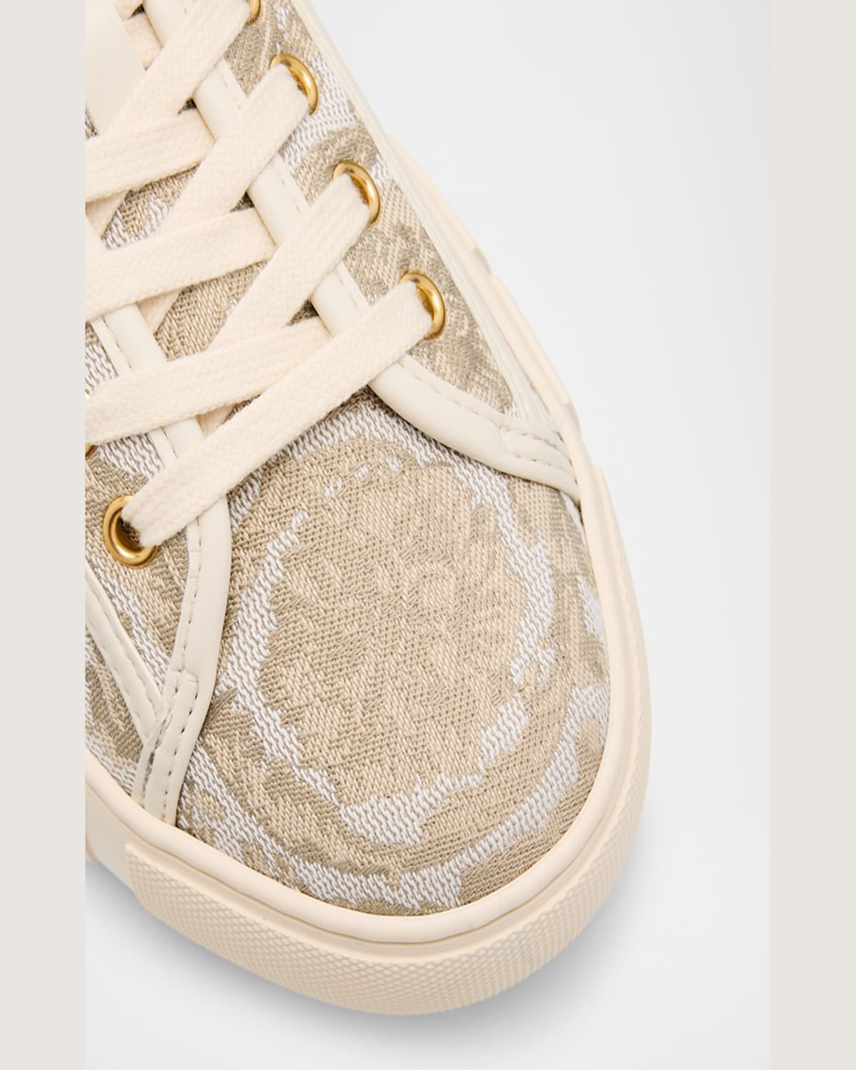 Versace La Greca Embroidered Low-top Sneakers In 2kg1c Beige-off White