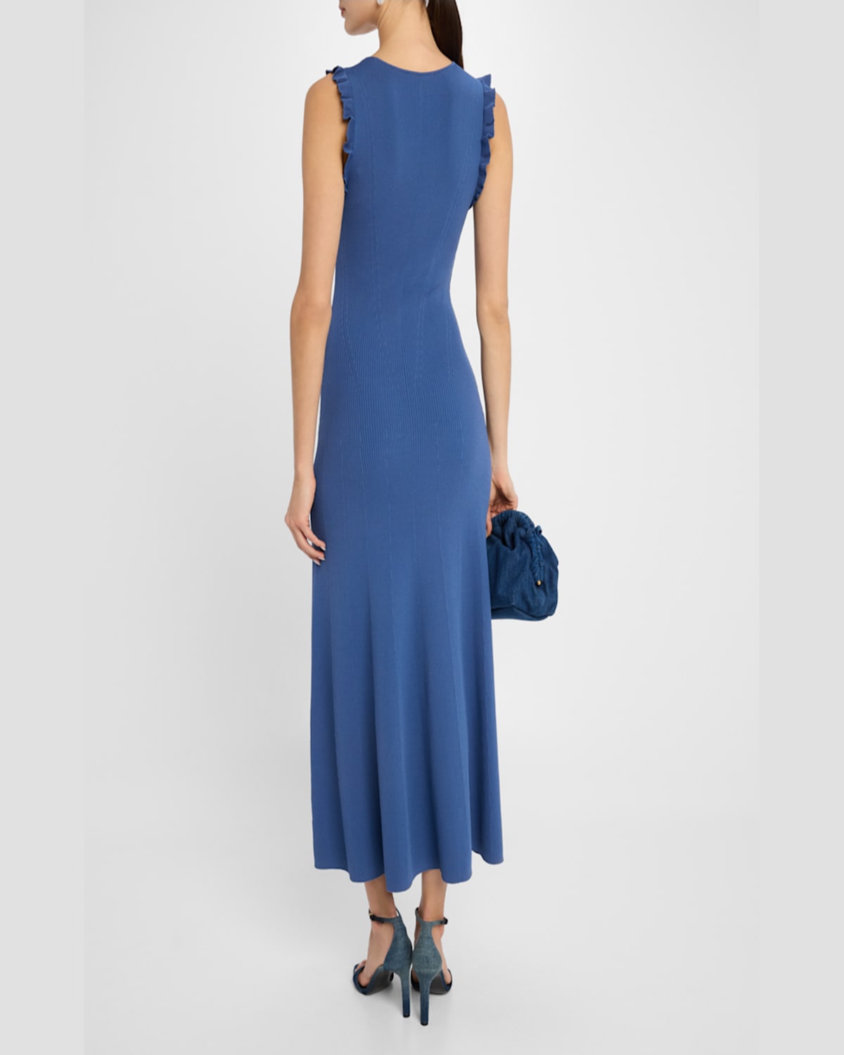 Shop Paige Aniseed Printed V-neck Maxi Dress In Soft Indigo