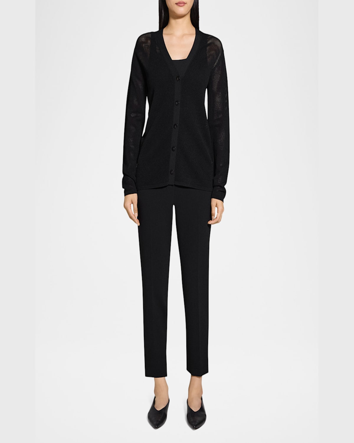Theory Pointelle V-neck Cardigan In Black
