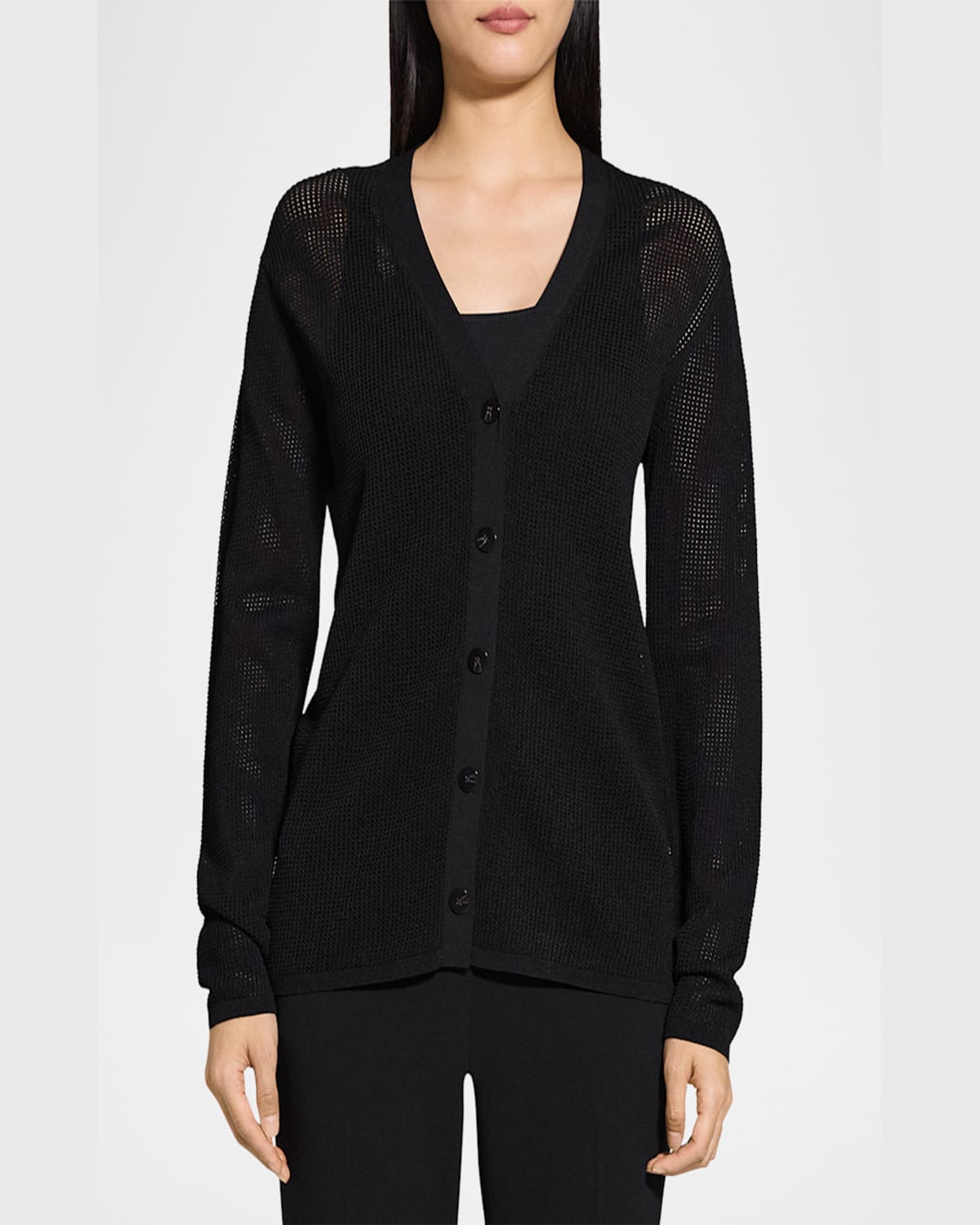 Theory Pointelle V-neck Cardigan In Black