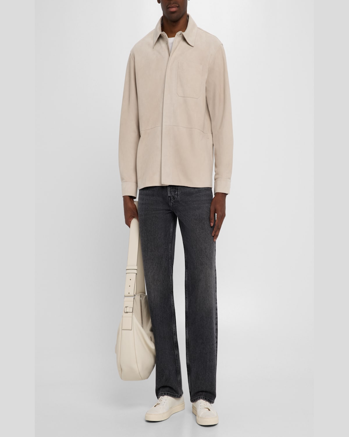 Frame Men's Suede Overshirt In Stone Beige