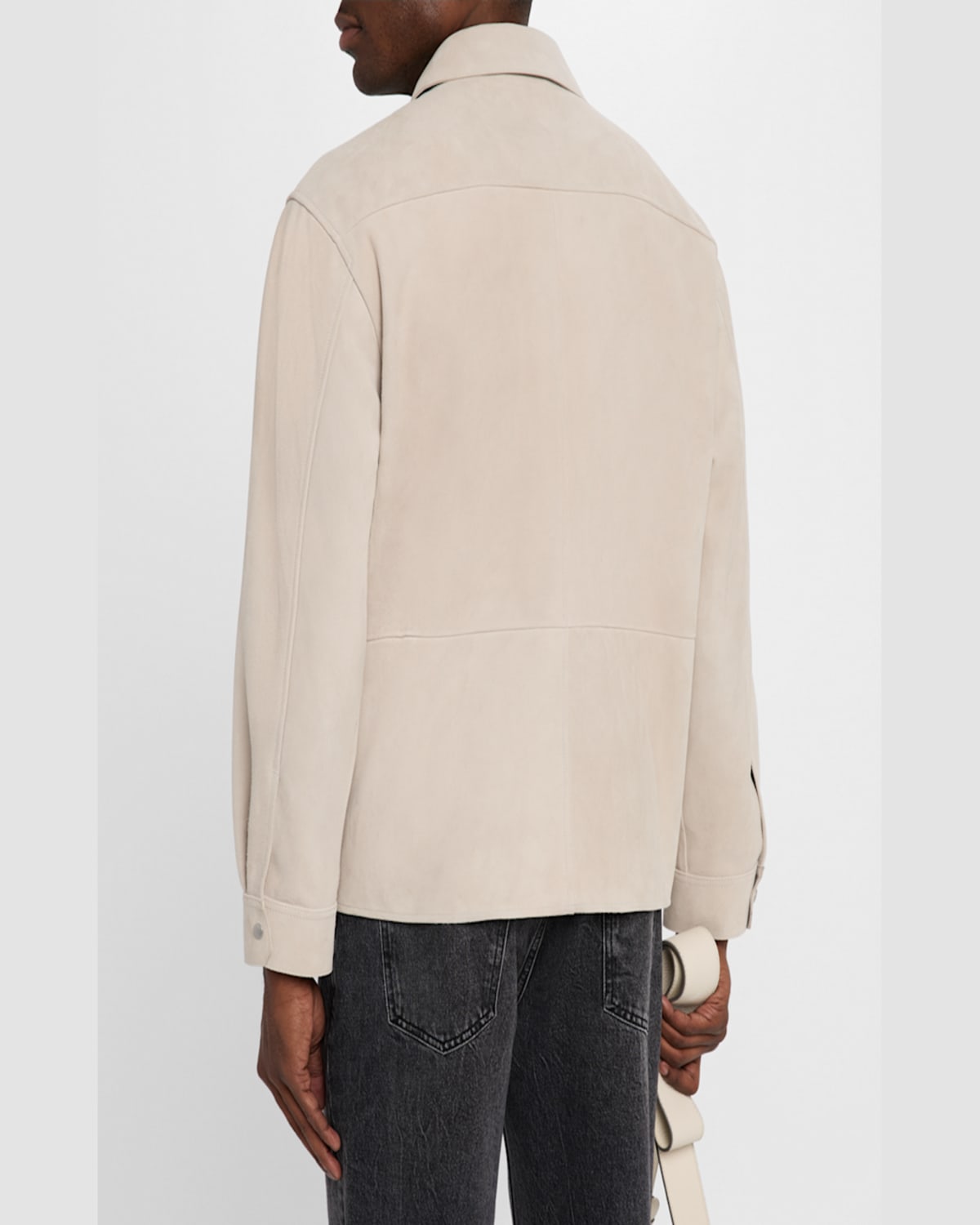 Frame Men's Suede Overshirt In Stone Beige