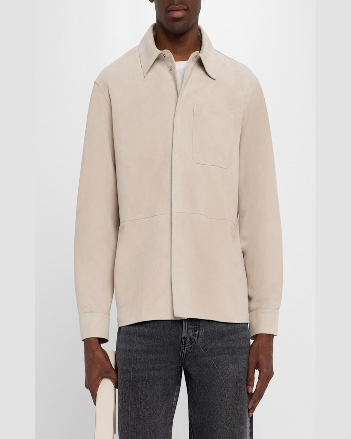 Frame Men's Suede Overshirt In Stone Beige