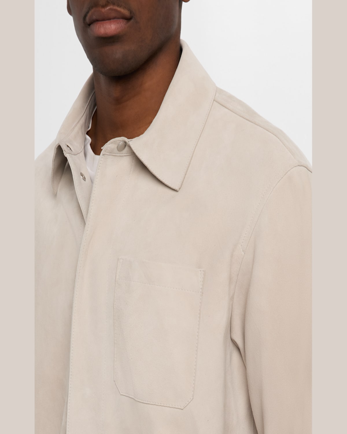 Frame Men's Suede Overshirt In Stone Beige