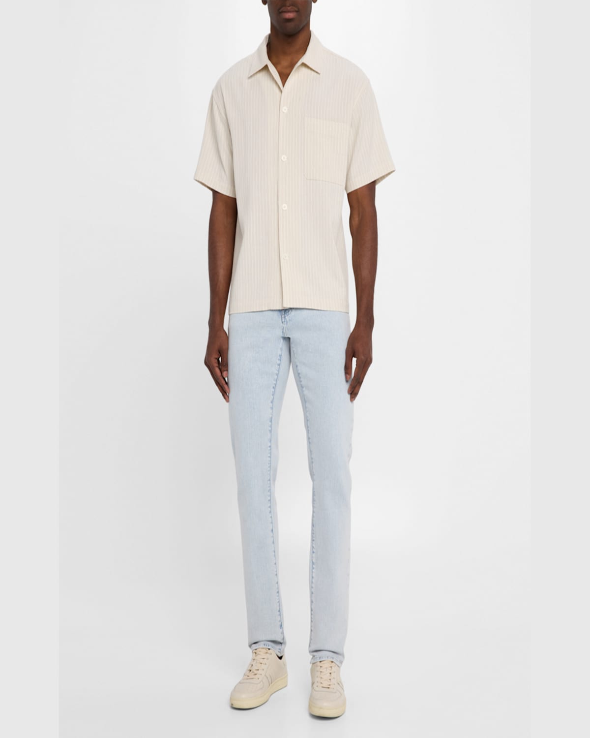 Frame Men's Jacquard Striped Camp Shirt In Metallic