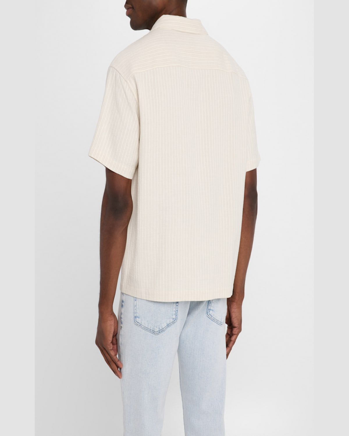 Frame Men's Jacquard Striped Camp Shirt In Metallic