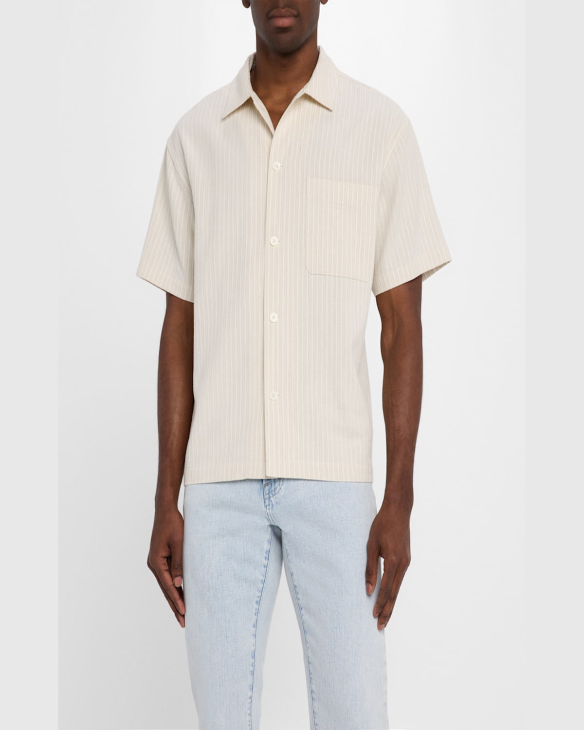 Frame Men's Jacquard Striped Camp Shirt In Metallic