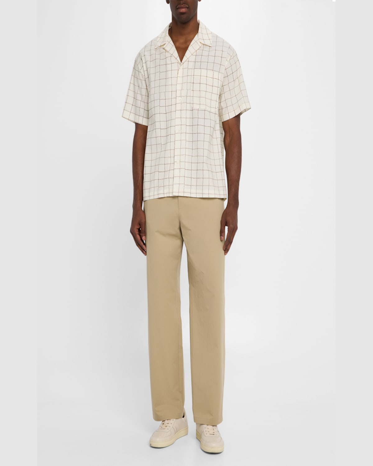 Frame Men's Grid-print Camp Shirt In Cream Multi