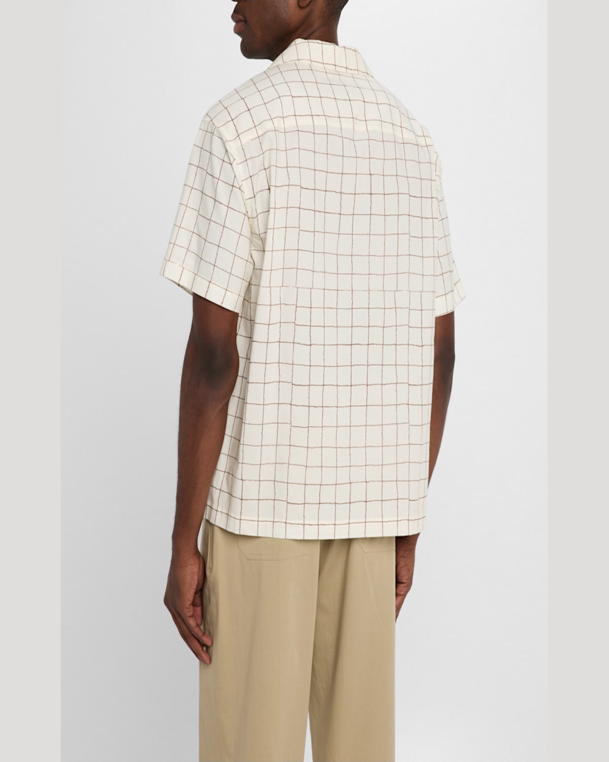 Frame Men's Grid-print Camp Shirt In Cream Multi
