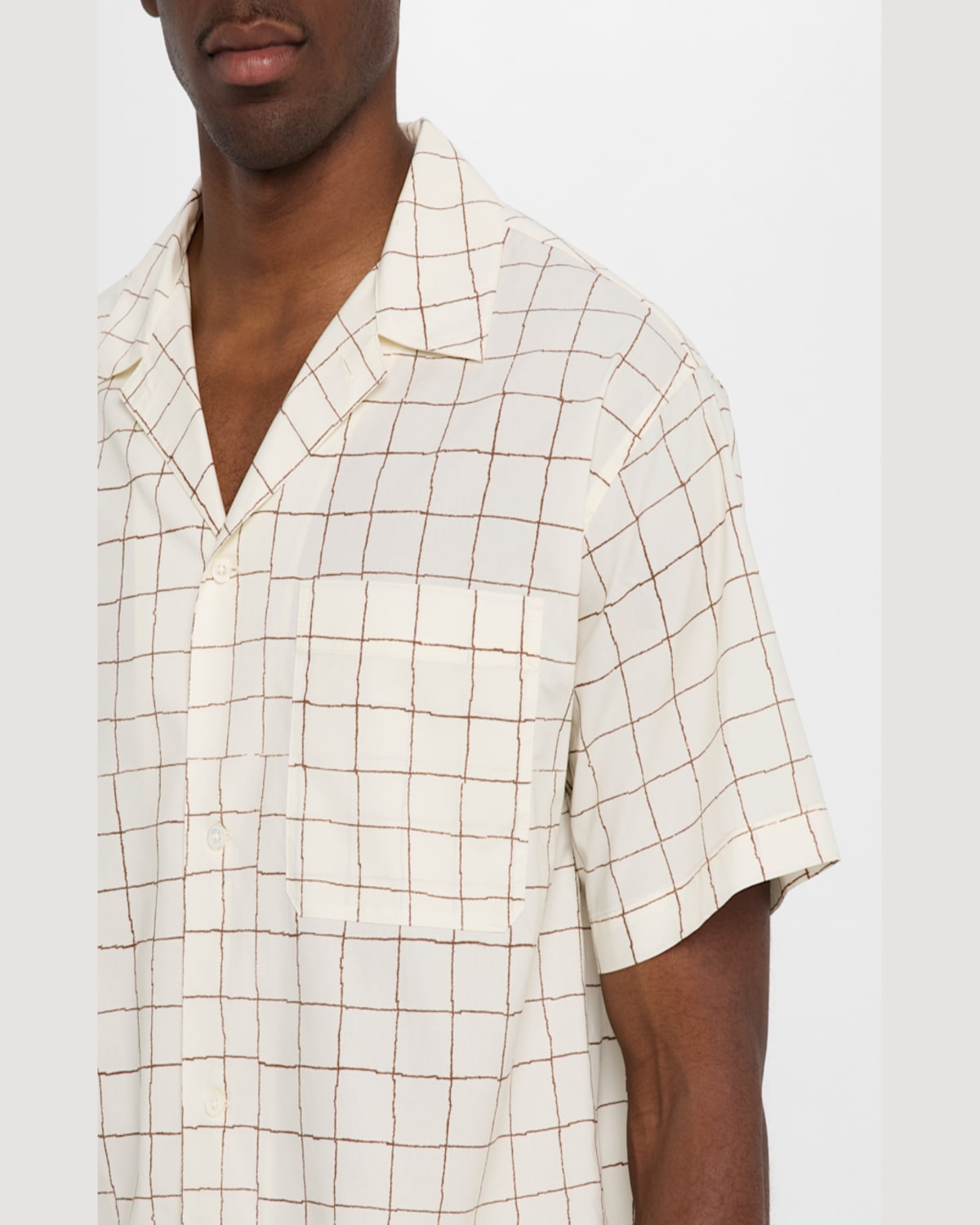 Frame Men's Grid-print Camp Shirt In Cream Multi