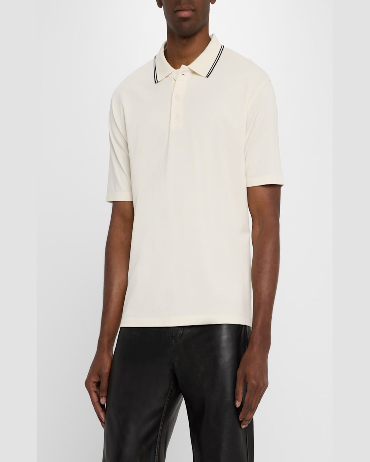 Frame Mens Striped Collar Regular-fit Pique Polo Top White Sand In White Sand