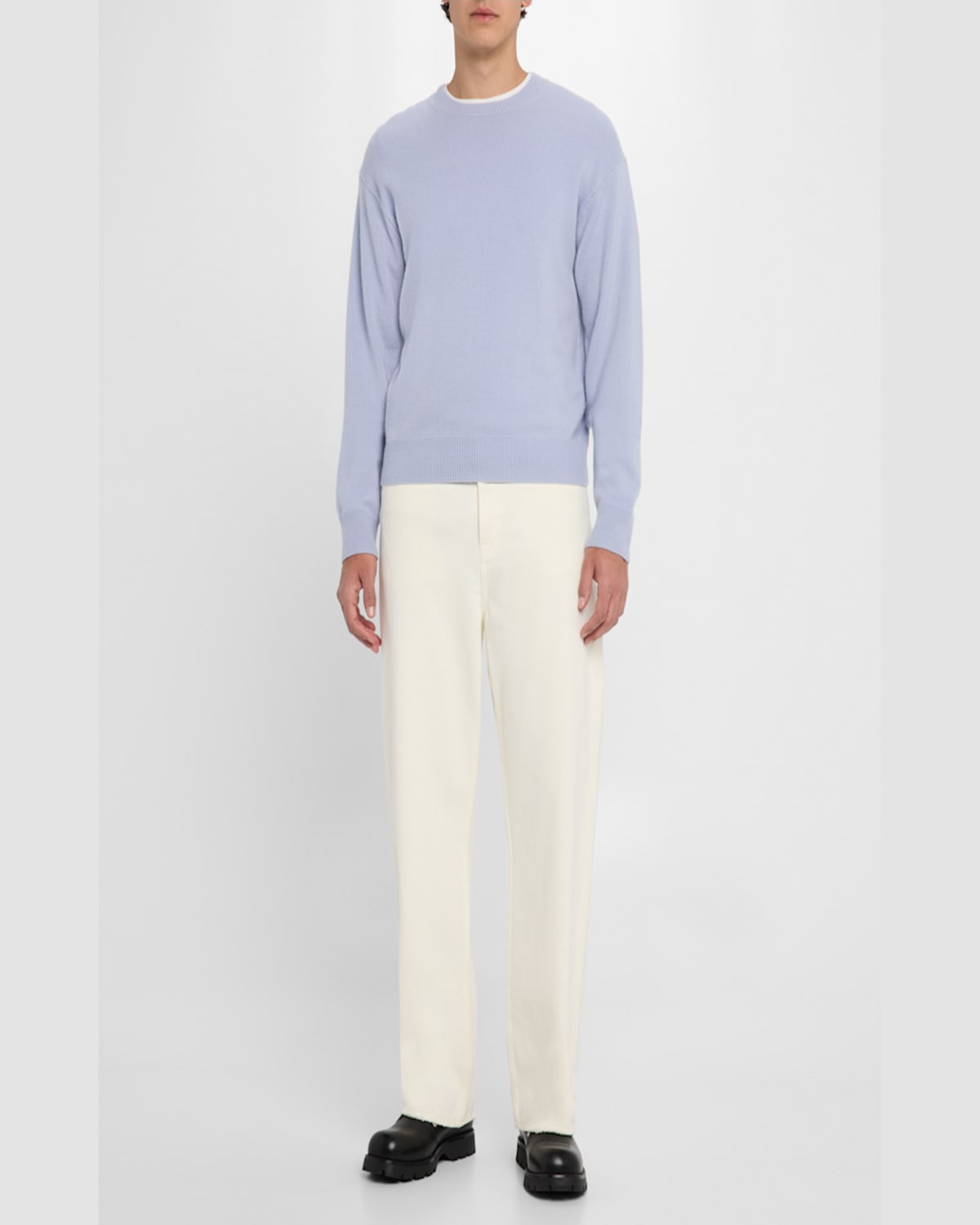 Frame Mens Ribbed Crewneck Cashmere Jumper Baby Blue