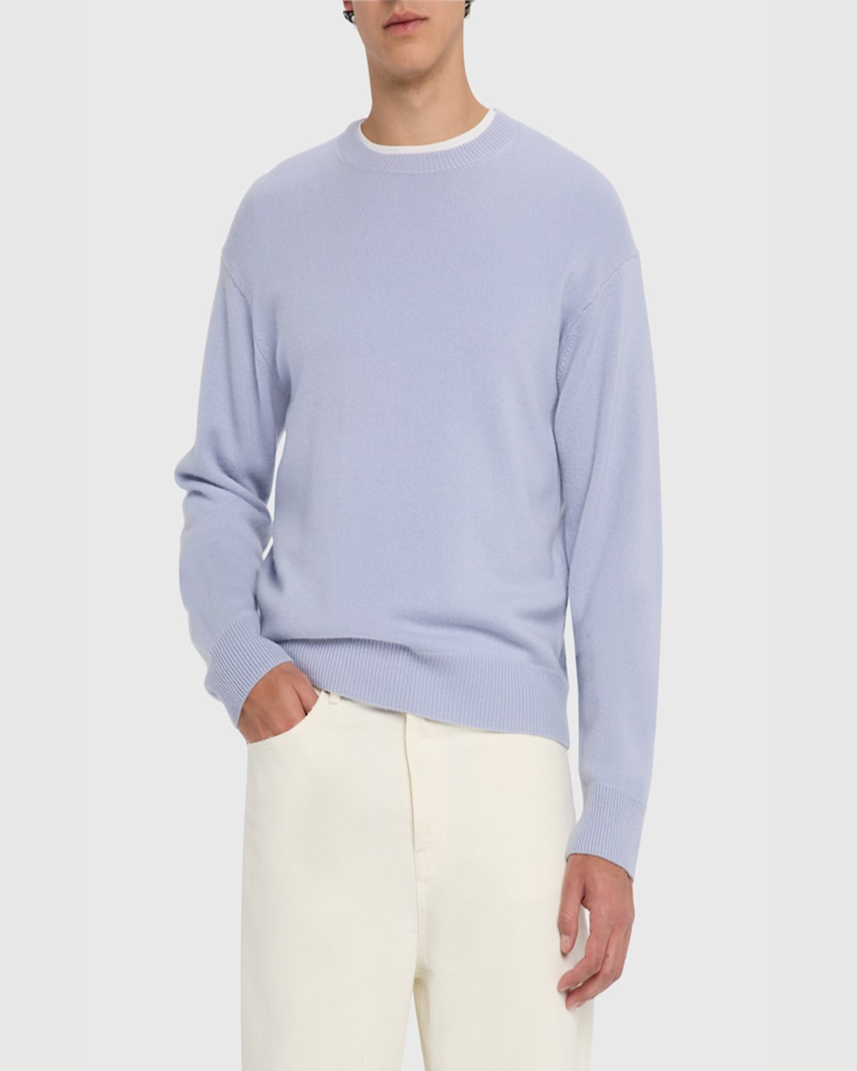 Frame Mens Ribbed Crewneck Cashmere Jumper Baby Blue
