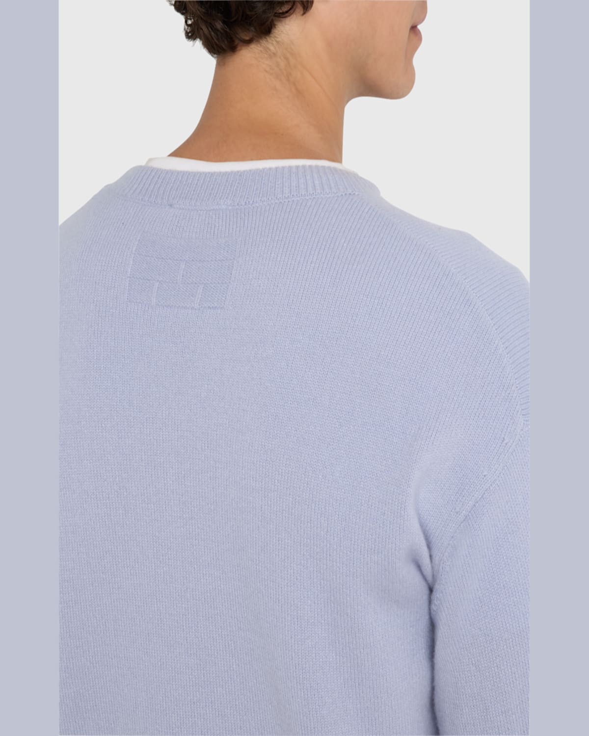 Frame Mens Ribbed Crewneck Cashmere Jumper Baby Blue