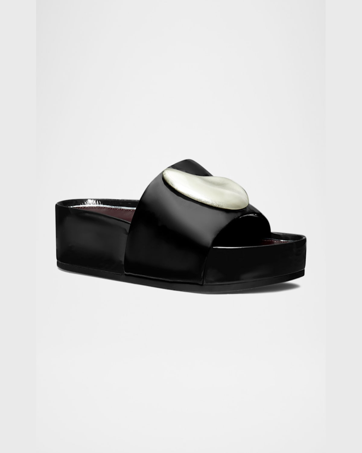 Tory Burch Patos Bean Shiny Leather Platform Slide Sandals