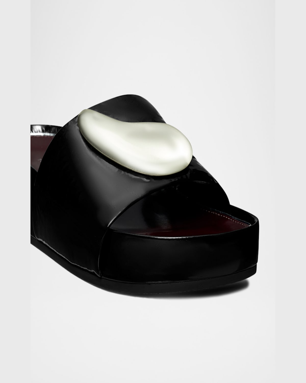 Tory Burch Patos Bean Shiny Leather Platform Slide Sandals