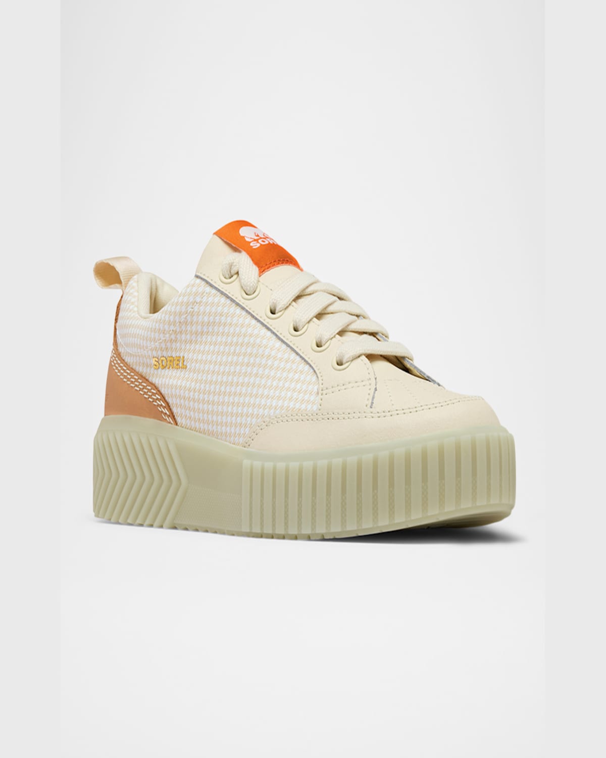 Sorel Ona Ave Check Mixed Leather Sneakers In Bleached Ceramic Lil