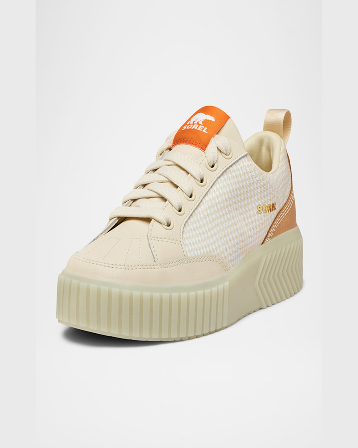 Sorel Ona Ave Check Mixed Leather Sneakers In Bleached Ceramic Lil