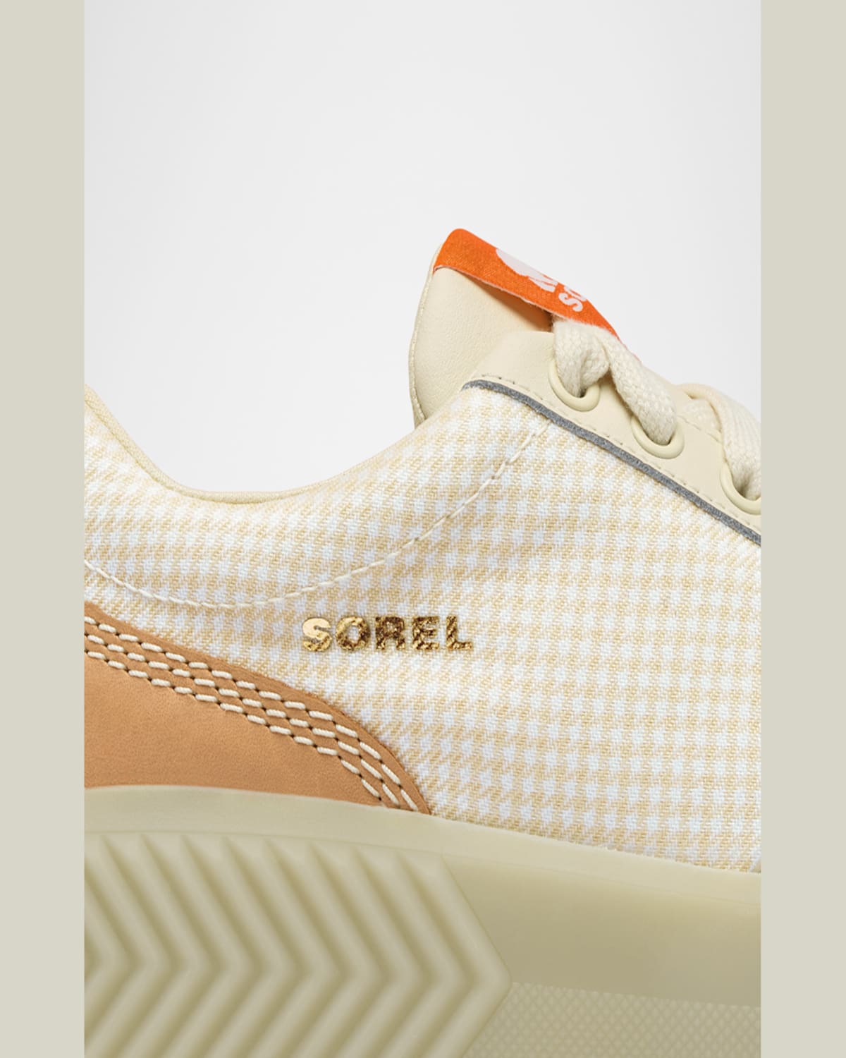 Sorel Ona Ave Check Mixed Leather Sneakers In Bleached Ceramic Lil