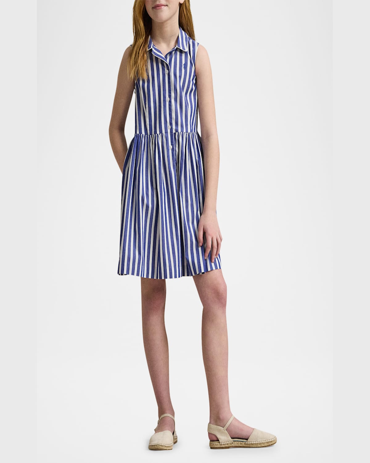 Ralph Lauren Girl's Striped Day Dress In Royal White