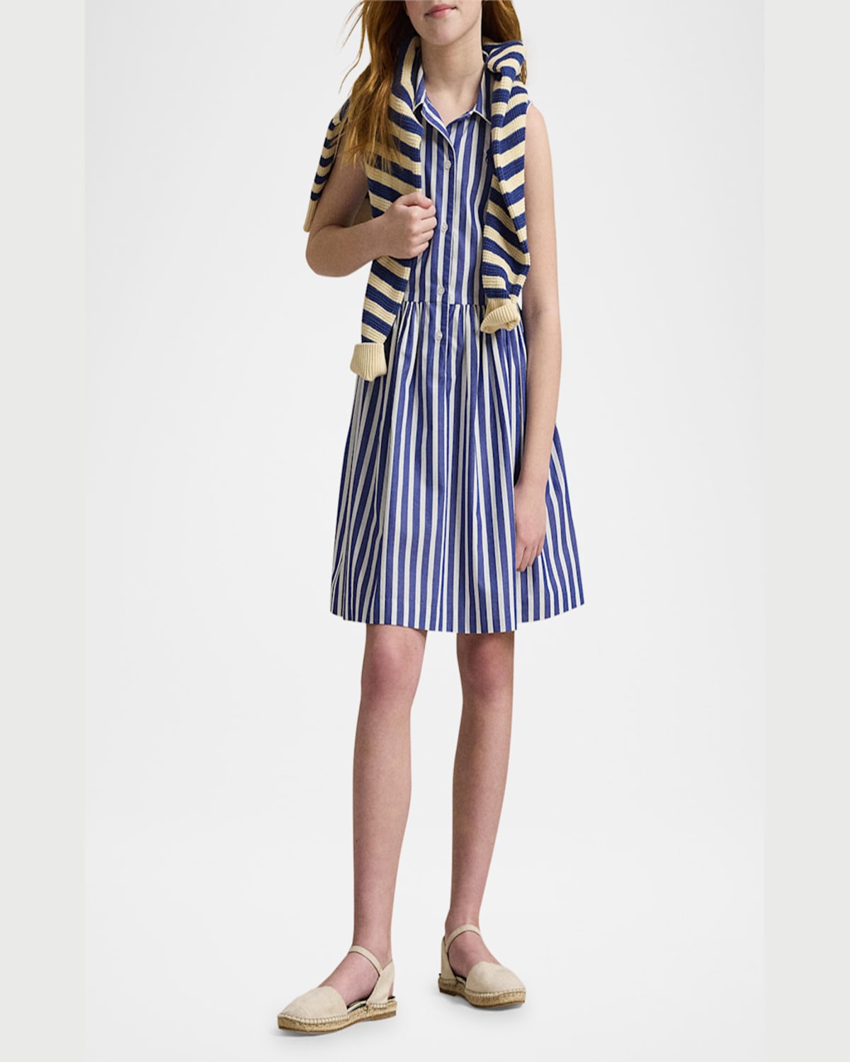 Ralph Lauren Girl's Striped Day Dress In Royal White