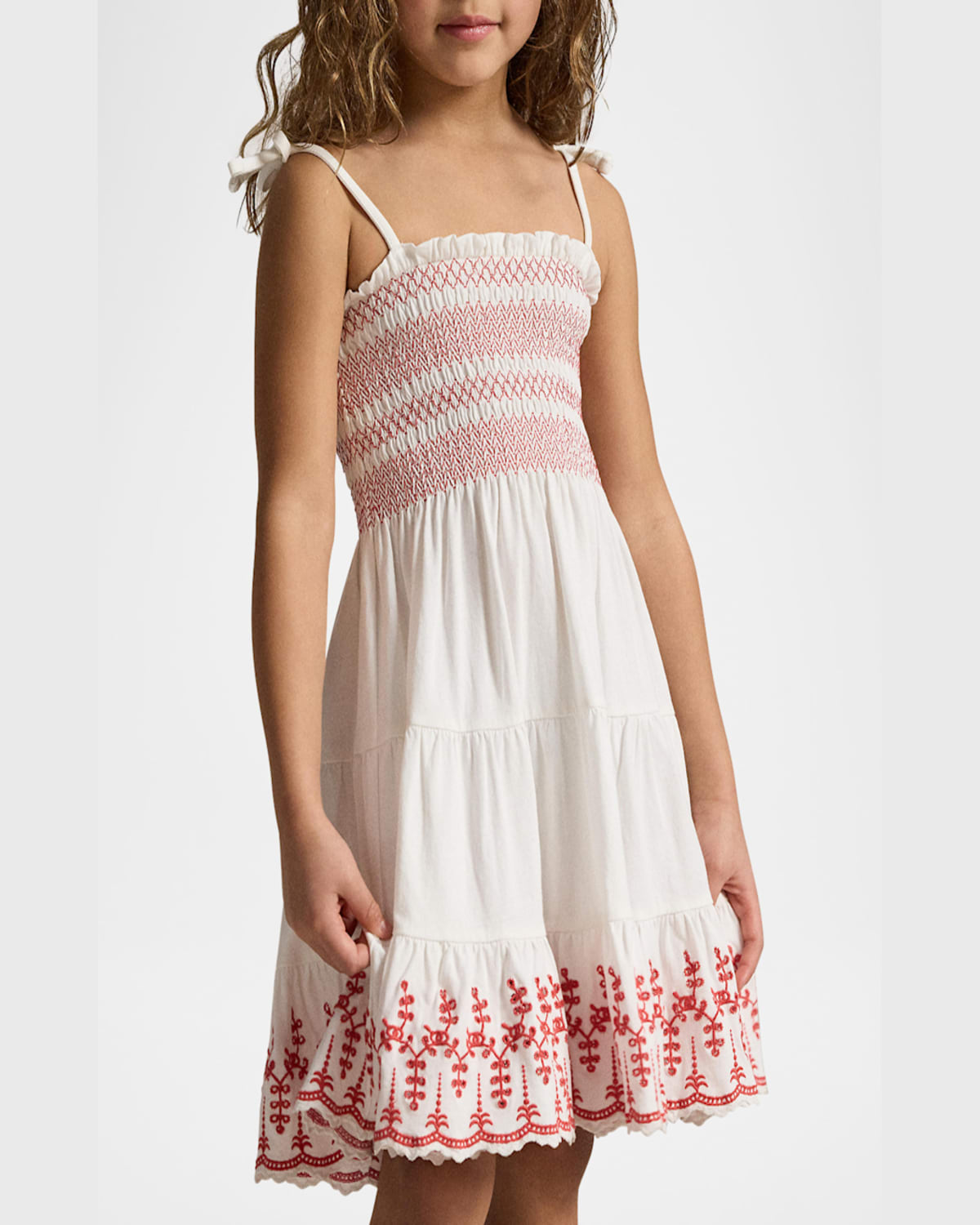 Ralph Lauren Girl's Eyelet Embroidered Smocked Dress In White