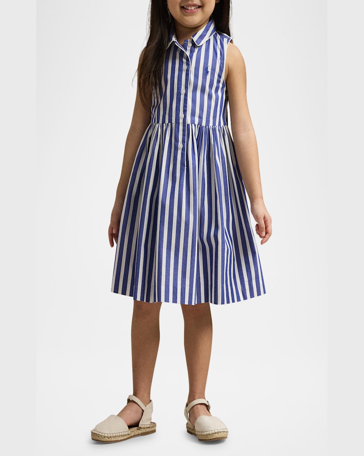 Ralph Lauren Girl's Striped Day Dress In Royal White