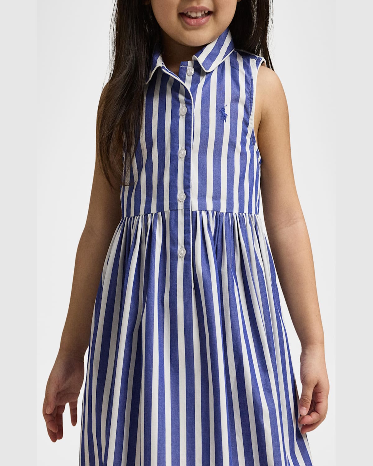Ralph Lauren Girl's Striped Day Dress In Royal White