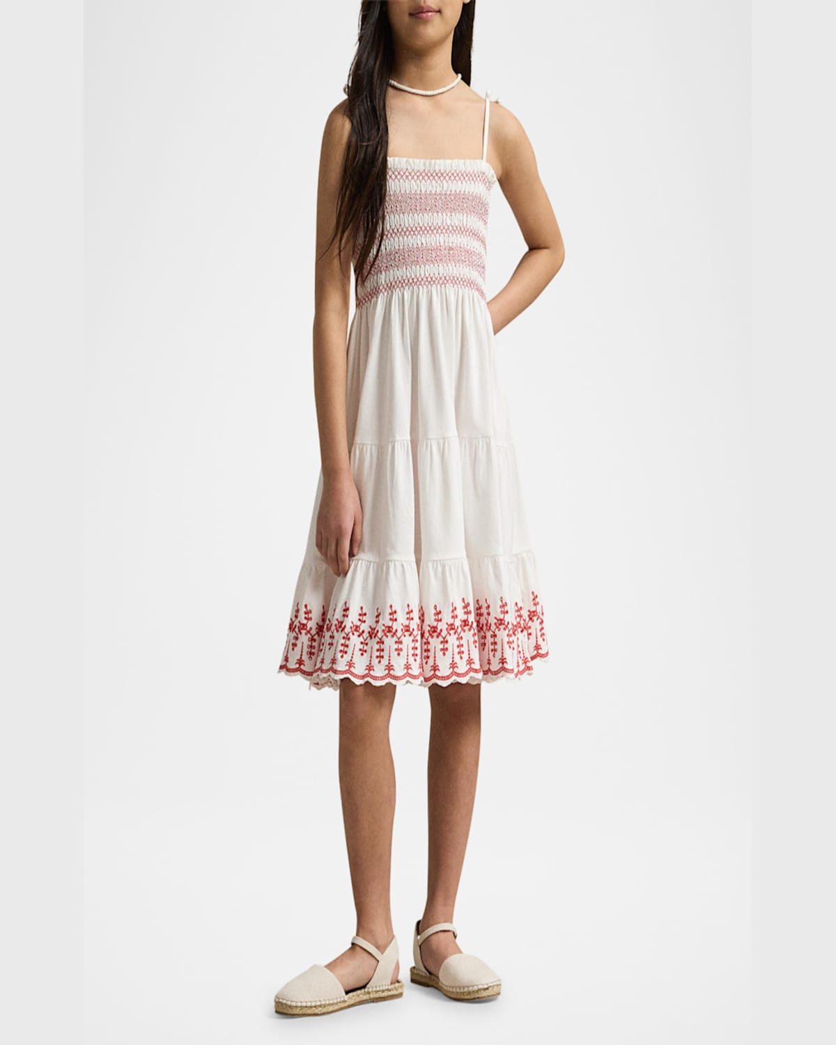 Ralph Lauren Girl's Eyelet Embroidered Smocked Dress In White