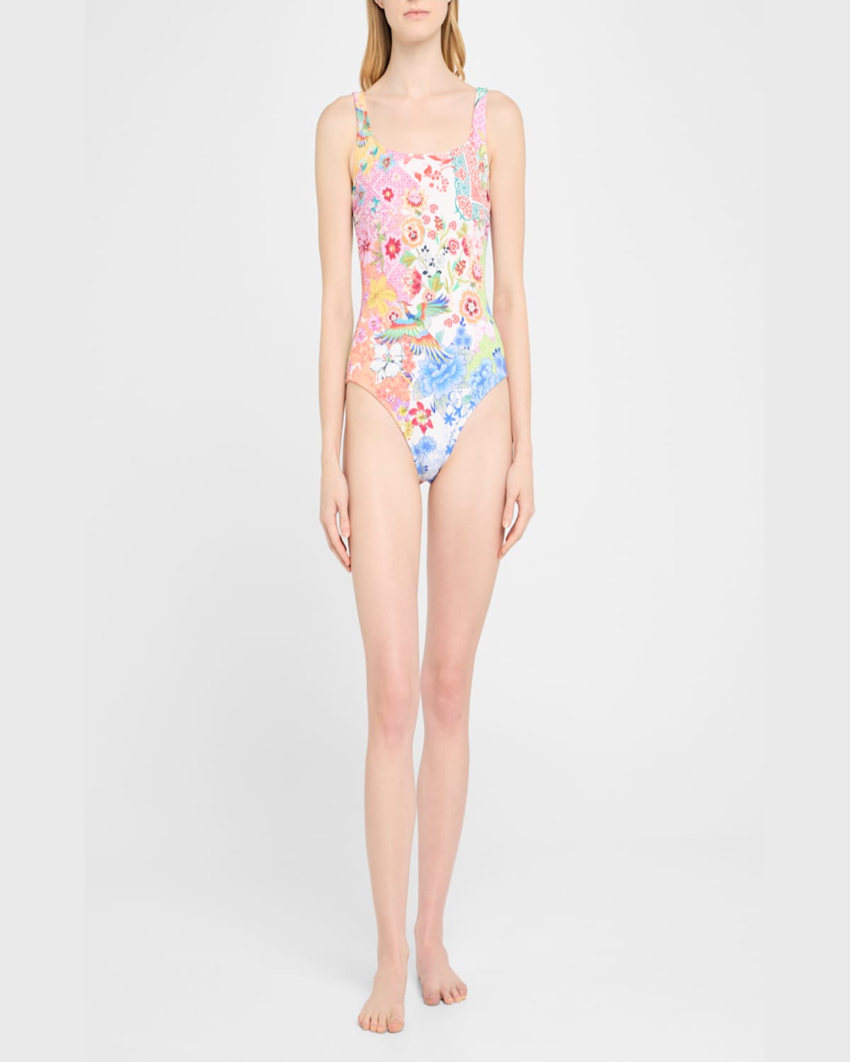 Shop Johnny Was Paula Reverse Pique Tank One-piece Swimsuit
